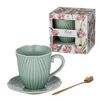 Ashdene Petals - Mug, Saucer & Spoon Gift Set - Mint Green