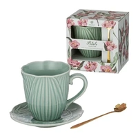 Ashdene Petals - Mug, Saucer & Spoon Gift Set - Mint Green