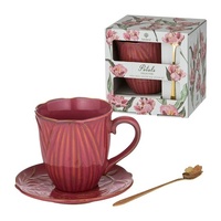 Ashdene Petals - Mug, Saucer & Spoon Gift Set - Ruby Red