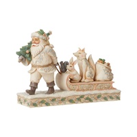 Jim Shore Heartwood Creek White Woodland - Santa Pulling Animals on Sled