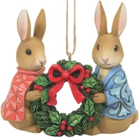 Beatrix Potter by Jim Shore - Peter Rabbit With Flopsy - Holding Wreath Hanging Ornament