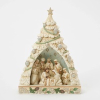 Jim Shore Heartwood Creek White Woodland - LED Tree Nativity Diorama 28cm
