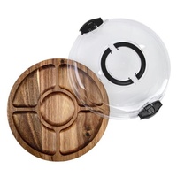 Alfresco Lane Acacia Wood 5 Compartment Round Grazing Platter with Lid