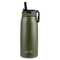 Oasis Sports Double Wall Insulated Water Bottle with Sipper - 780ml Forest Green