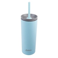 Oasis Super Sipper Double Wall Insulated Tumbler with Silicone Head Straw - 600ml Island Blue