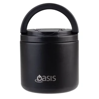 Oasis Double Wall Insulated Quick Release Lid & Spork Food Flask - 500ml Black