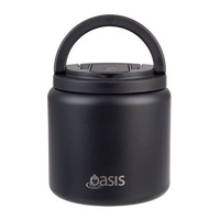 Oasis Double Wall Insulated Quick Release Lid and Spork Food Flask - 700ml Black