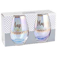 Rose Gold Anniversary Stemless Wine Glass Set