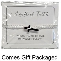 GC Gifts by Gatto - White Crystal Beads & Cross Bracelet