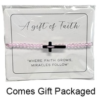 GC Gifts by Gatto - Pink Crystal Beads & Cross Bracelet