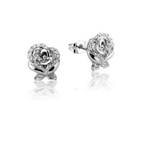 Disney Couture - Beauty and the Beast - Enchanted Rose Crystal Stud Earrings White Gold