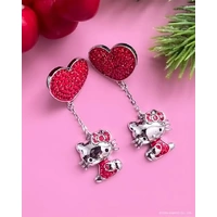 Couture Kingdom - Sanrio - Hello Kitty Crystal Heart Drop Earrings Silver