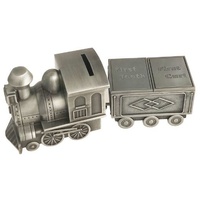 Russell Collection - Pewter Finish Mini Train Money Bank with Tooth & Curl Carriage