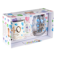 40th Birthday Mug & Stemless Wine Glass Set