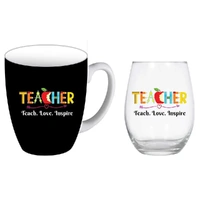 Teacher Mug and Stemless Wine Glass Gift Set - Teacher Teach Love Inspire