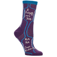 Blue Q Womens Crew Socks - I Love My Job, Ha Ha, Just Kidding