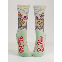 Blue Q Womens Crew Socks - Boss Kitty
