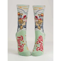 Blue Q Womens Crew Socks - Boss Kitty