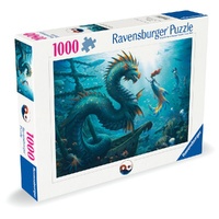 Ravensburger Puzzle 1000pc - Enchanted Depths Dragon, Mermaid and Turtles