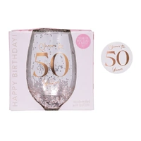 Splosh Celebration - 50th Glitter Stemless Glass & Badge Set