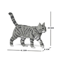 Jekca Animals - Tabby Cat Grey Walking 28cm