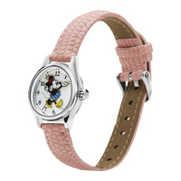The Original Mickey Collection Watch - Silver + Croc Pink 25mm Ft Minnie