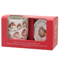 Wrendale Designs By Royal Worcester Christmas Mug and Coaster - Family Christmas