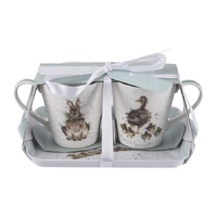 Wrendale Designs by Pimpernel Mug and Tray Set - Owls, Hare, Ducks