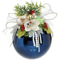 Mark Roberts Floral Jeweled Ball Hanging Ornament - Shiny Dark Blue