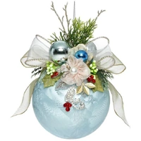 Mark Roberts Floral Jeweled Ball Hanging Ornament - Frosted Light Blue