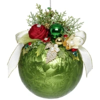 Mark Roberts Floral Jeweled Ball Hanging Ornament - Frosted Dark Green