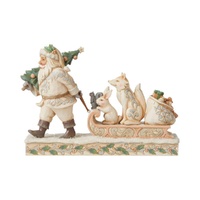 Jim Shore Heartwood Creek White Woodland - Santa Pulling Animals on Sled