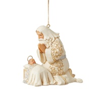 Jim Shore Heartwood Creek Holiday Lustre - Santa Kneeling Over Baby Jesus Hanging Ornament
