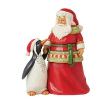 Jim Shore Heartwood Creek - Santa With Penguin Pint Sized