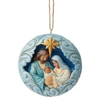 Jim Shore Heartwood Creek Twilight Blue - Blue and Gold Holy Family Hanging Ornament