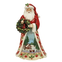 Jim Shore Heartwood Creek Christmas At The Lodge - Santa with Wreath and Scene