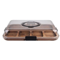 Alfresco Lane Acacia Wood 6 Compartment Rectangular Grazing Platter with Lid