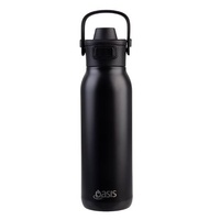 Oasis Ceramic Double Wall Insulated Verso Drink Bottle with Dual Spout - 750ml Pitch Black