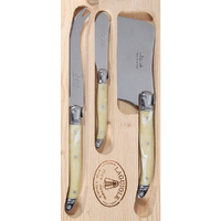 Jean Dubost Laguiole Deluxe - 3pc Cheese Knife Set Light Horn