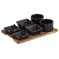 Davis & Waddell Taste Fine Foods Tasting Set On Acacia Tray - 9pc Set