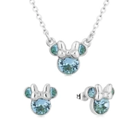 Disney Couture Kingdom March Birthstone Minnie Necklace & Earrings Bundle Silver