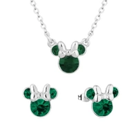 Disney Couture Kingdom May Birthstone Minnie Necklace & Earrings Bundle Silver