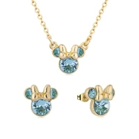 Disney Couture Kingdom March Birthstone Minnie Necklace & Earrings Bundle Gold
