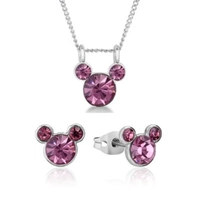 Disney Couture Kingdom June Birthstone Mickey Necklace & Earrings Bundle Silver