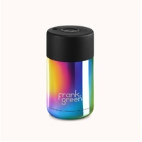 Frank Green Reusable Cup - Ceramic 295ml Chrome Rainbow With Midnight Lid Push Button