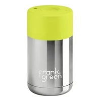 Frank Green Reusable Cup - Ceramic 295ml Chrome Silver With Neon Yellow Lid Push Button