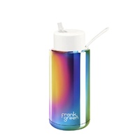 Frank Green Reusable Bottle - Ceramic 1L Chrome Rainbow With Cloud Straw Lid