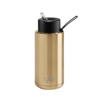 Frank Green Reusable Bottle - Ceramic 1L Chrome Gold With Midnight Straw Lid