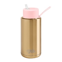 Frank Green Reusable Bottle - Ceramic 1L Chrome Gold With Blushed Straw Lid