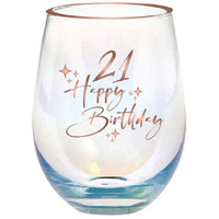 Happy Birthday 21st Rose Gold Foil Stemless Wine Glass